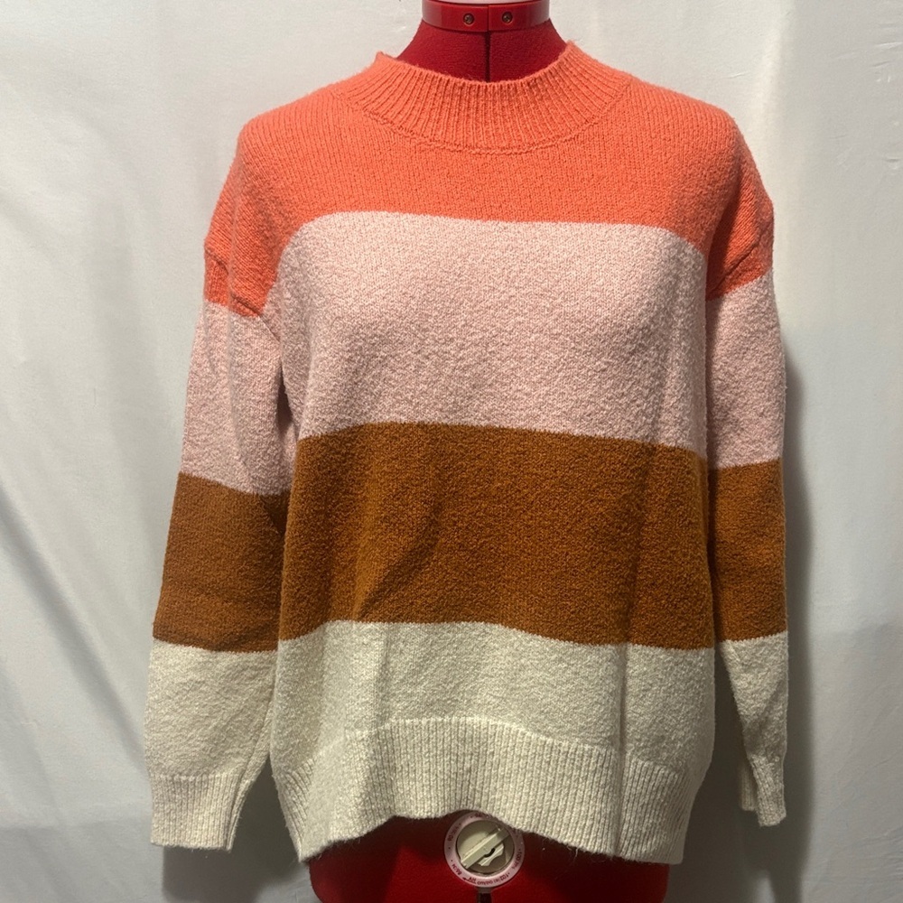 Old Navy Striped Crewneck Sweater in Coral, Pink, Rust, Ivory MM256